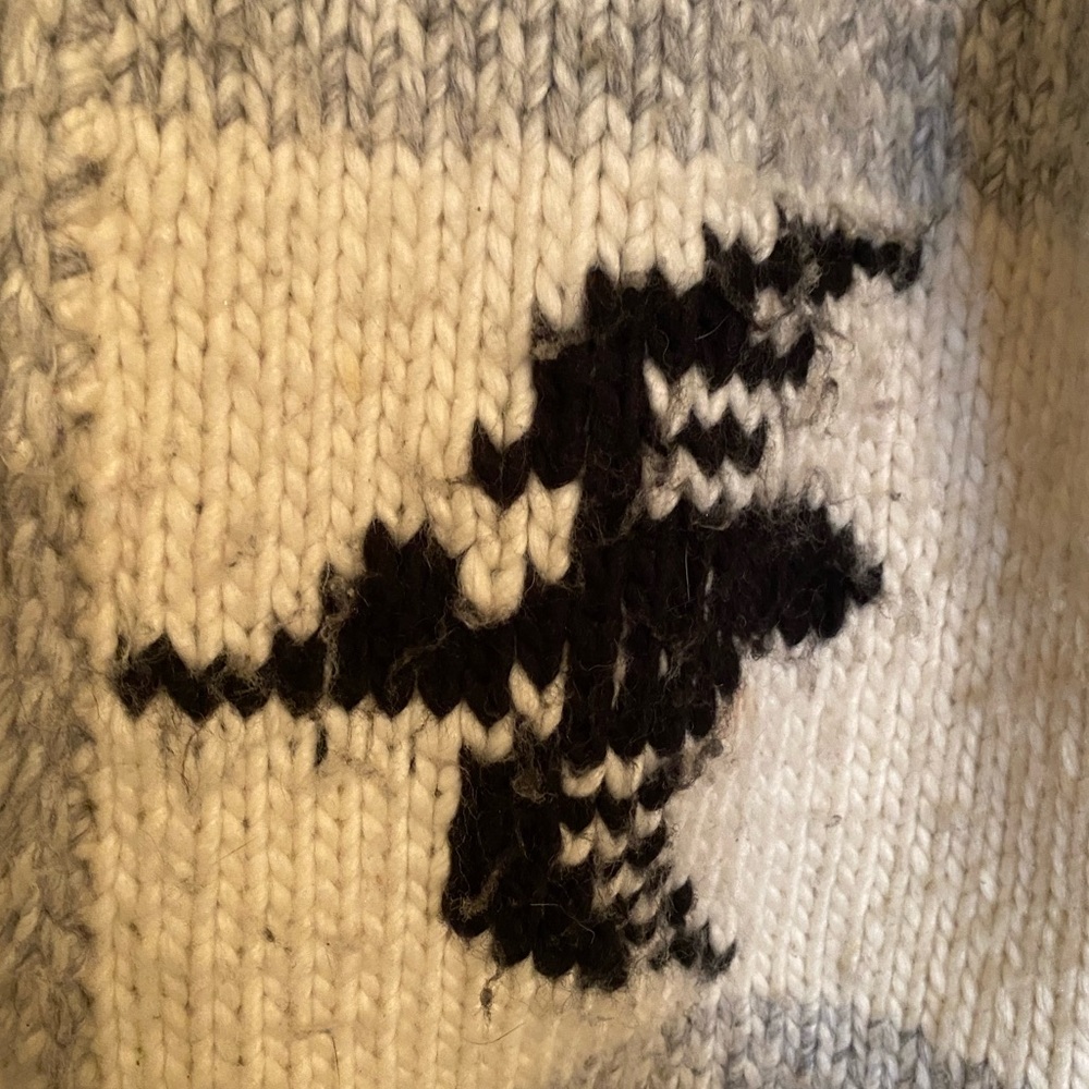 Cowichan Wool Loon Cardigan Large/XL Excel Vintage Used Cond Canadiana Hand Knit - Picture 8 of 16